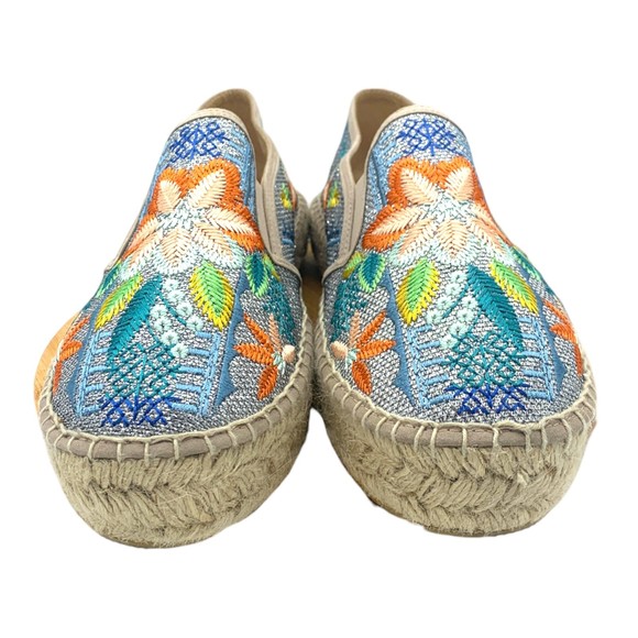 Johnny Was Silver Metallic Floral Embroidered Elysia Espadrilles Size 41 - Picture 3 of 10